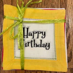 NEW Happy birthday linen cocktail napkins - 4 colors. Make entertaining fun!